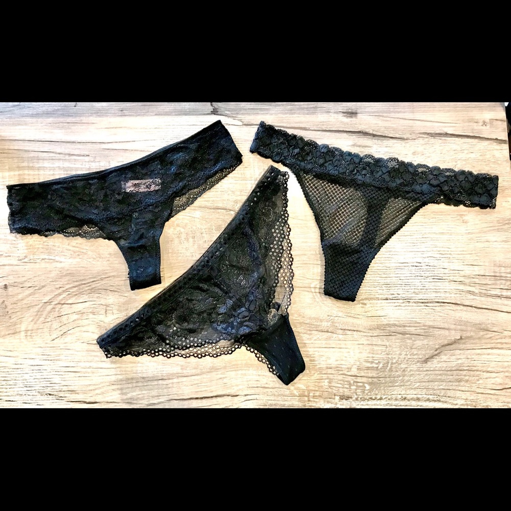 SET of 3 New, Size MEDIUM Black Thong Panties